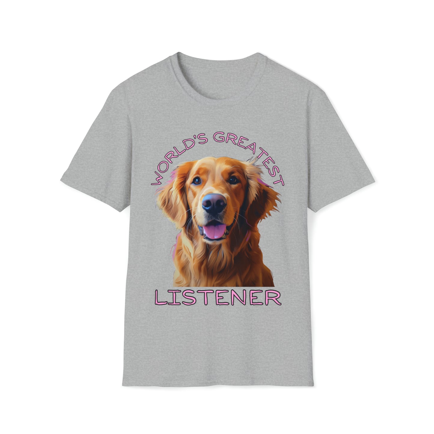 "World's Greatest Listener" (pink text) Unisex Softstyle T-Shirt