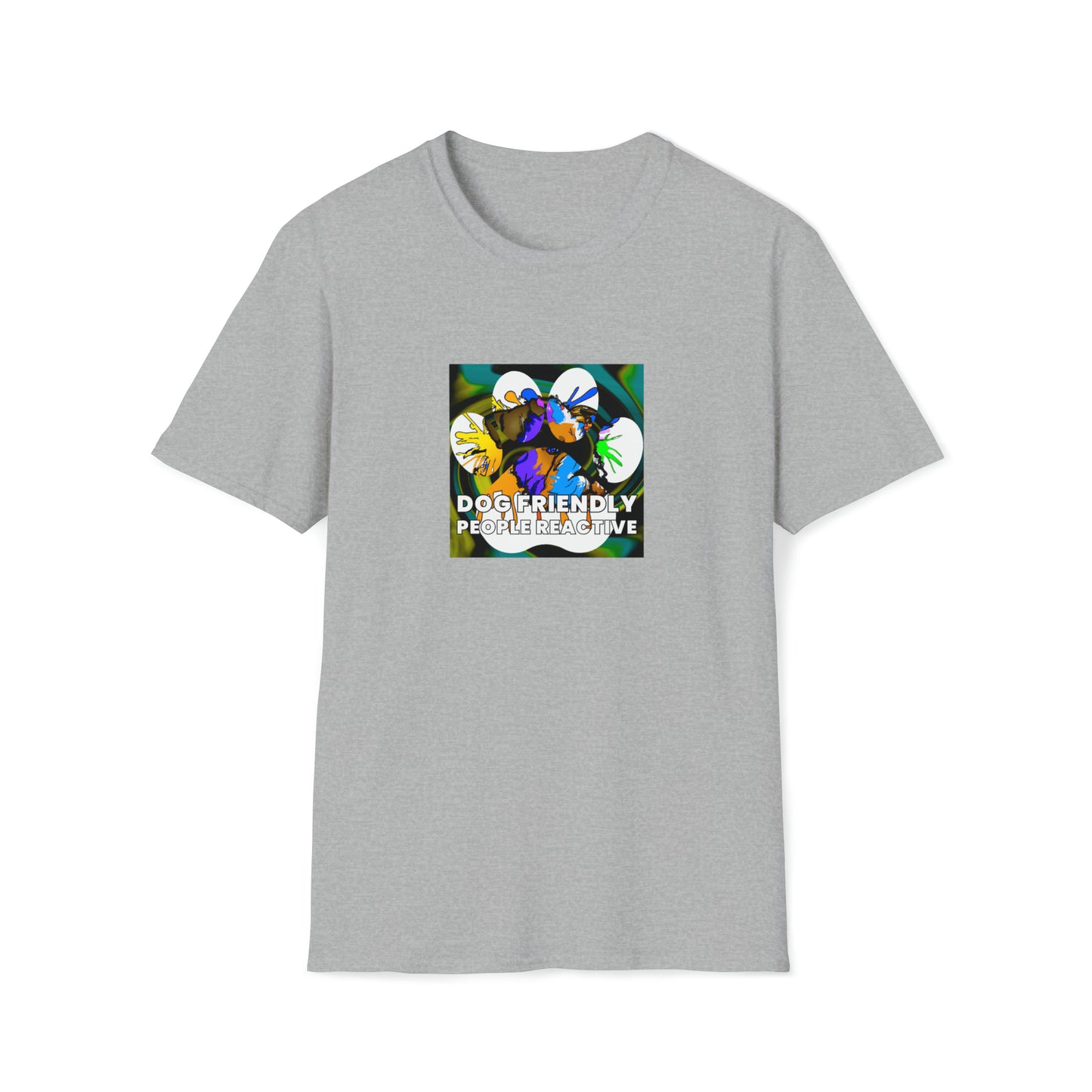 Radikal Roots - "Dog Friendly, People Reactive" (Yellow Blue Swirl) Unisex Tee