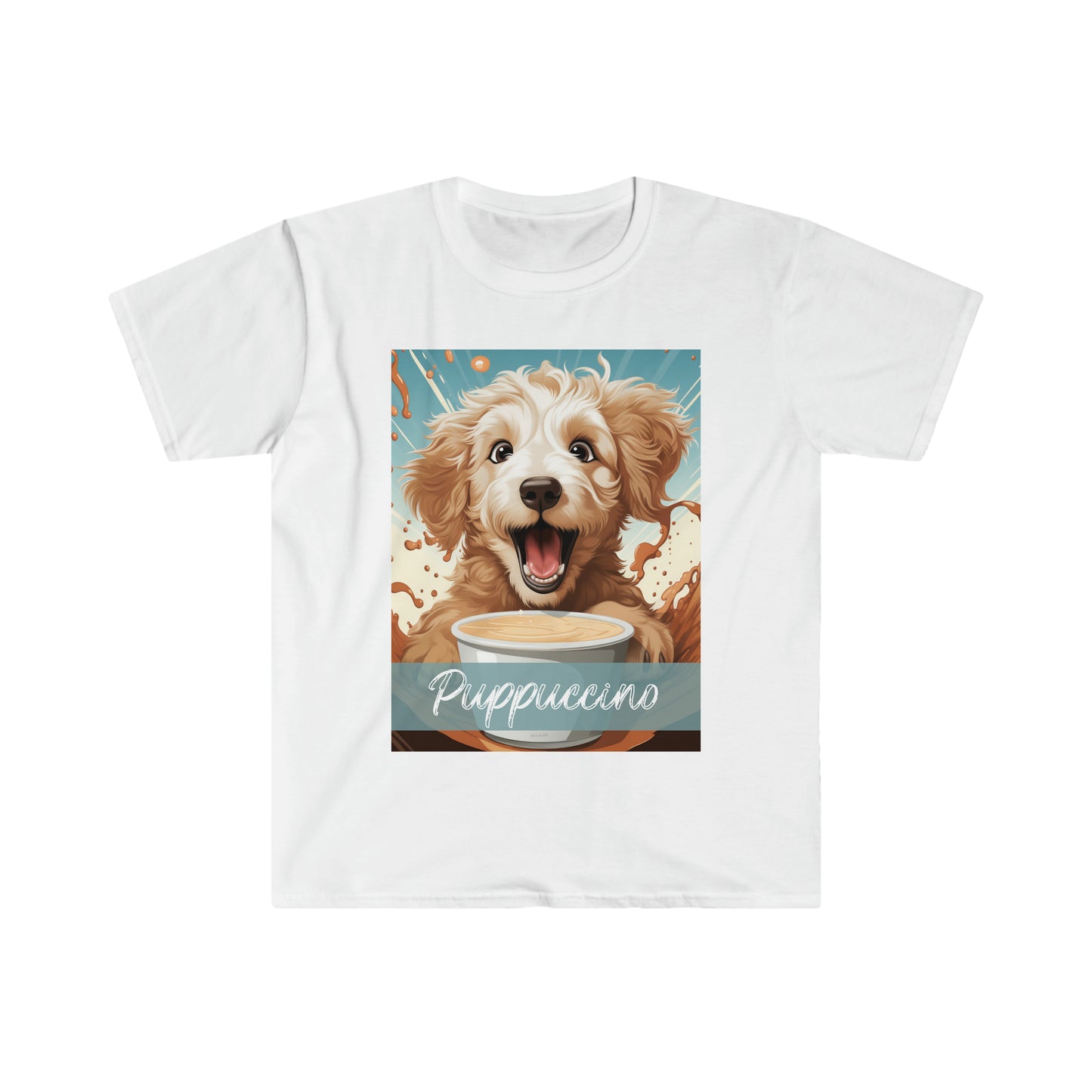 "Puppuccino" Excited Goldendoodle Unisex Softstyle T-Shirt