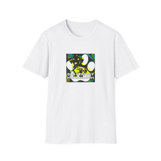 Tiger Lacy - "Dog Friendly, People Reactive" (Yellow Blue Swirl) Unisex Tee