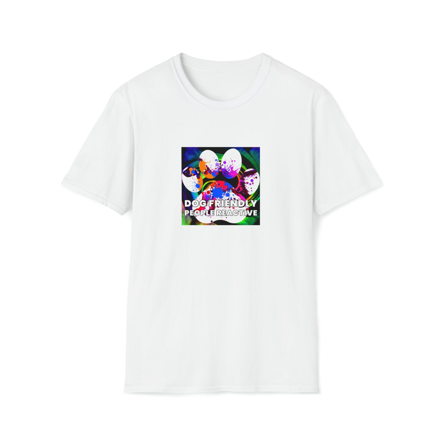 90s Street Apparel by Antoine - "Dog Friendly, People Reactive" (colored swirl) Unisex Tee