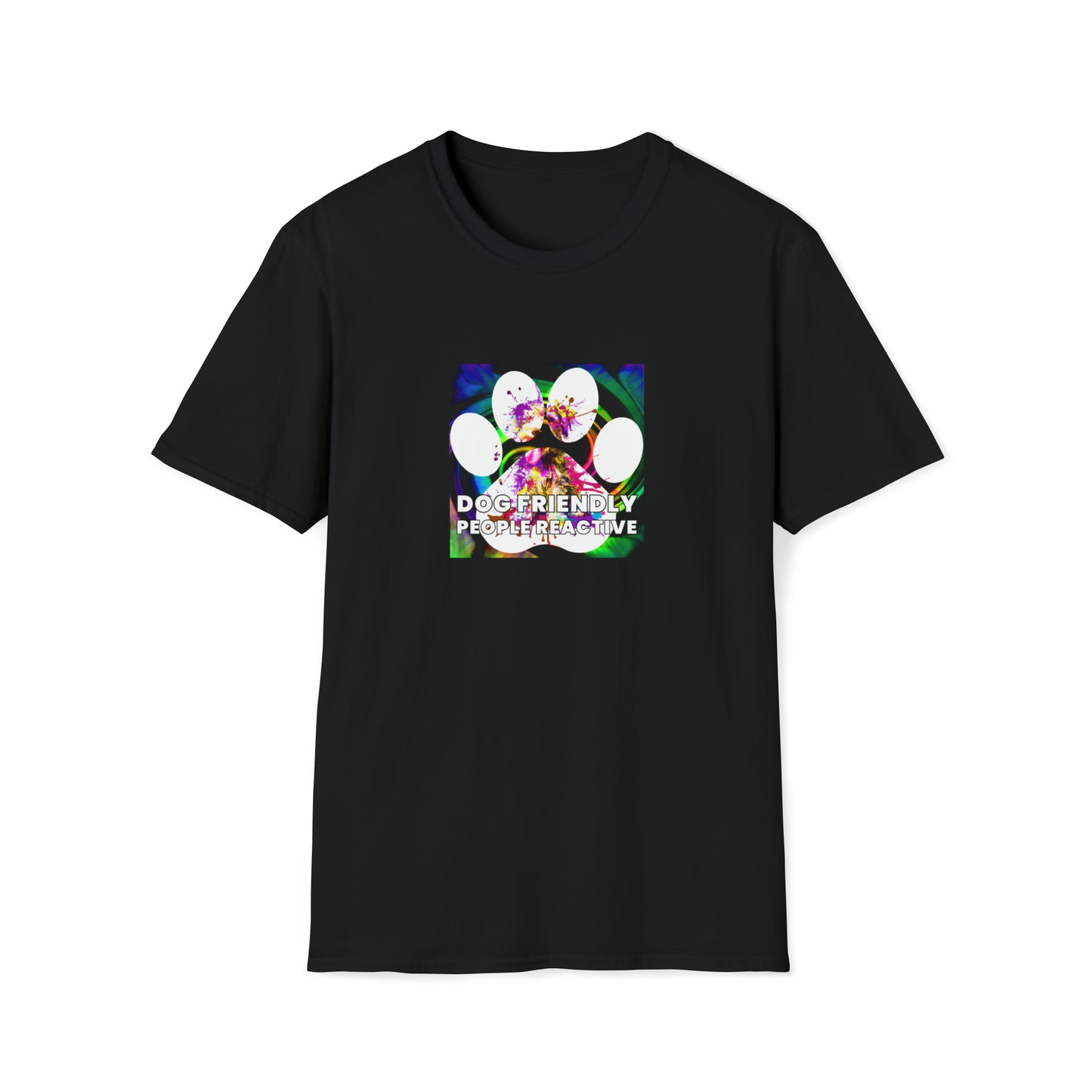 Fluxxy Fashions - "Dog Friendly, People Reactive" (colored swirl) Unisex Tee