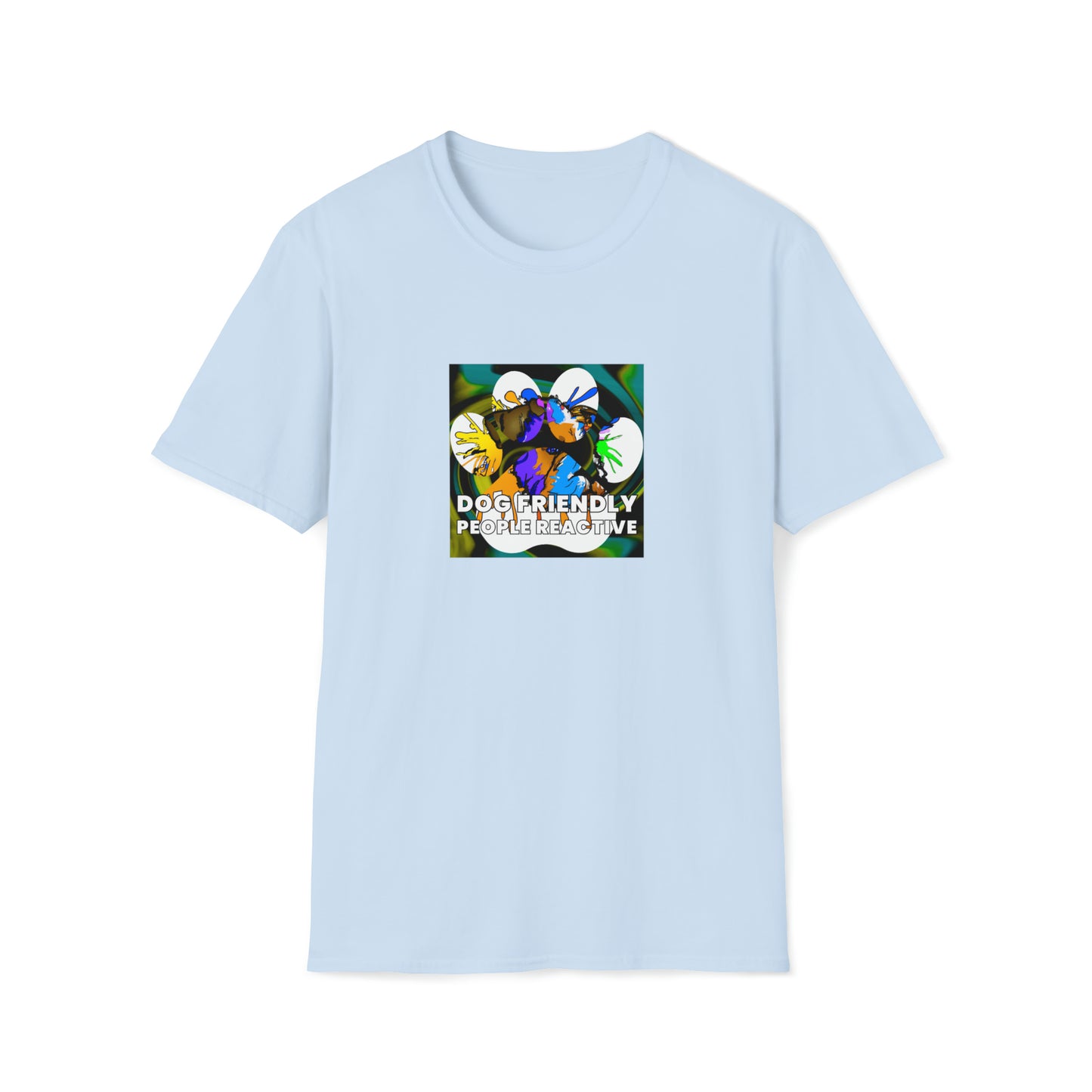 Radikal Roots - "Dog Friendly, People Reactive" (Yellow Blue Swirl) Unisex Tee