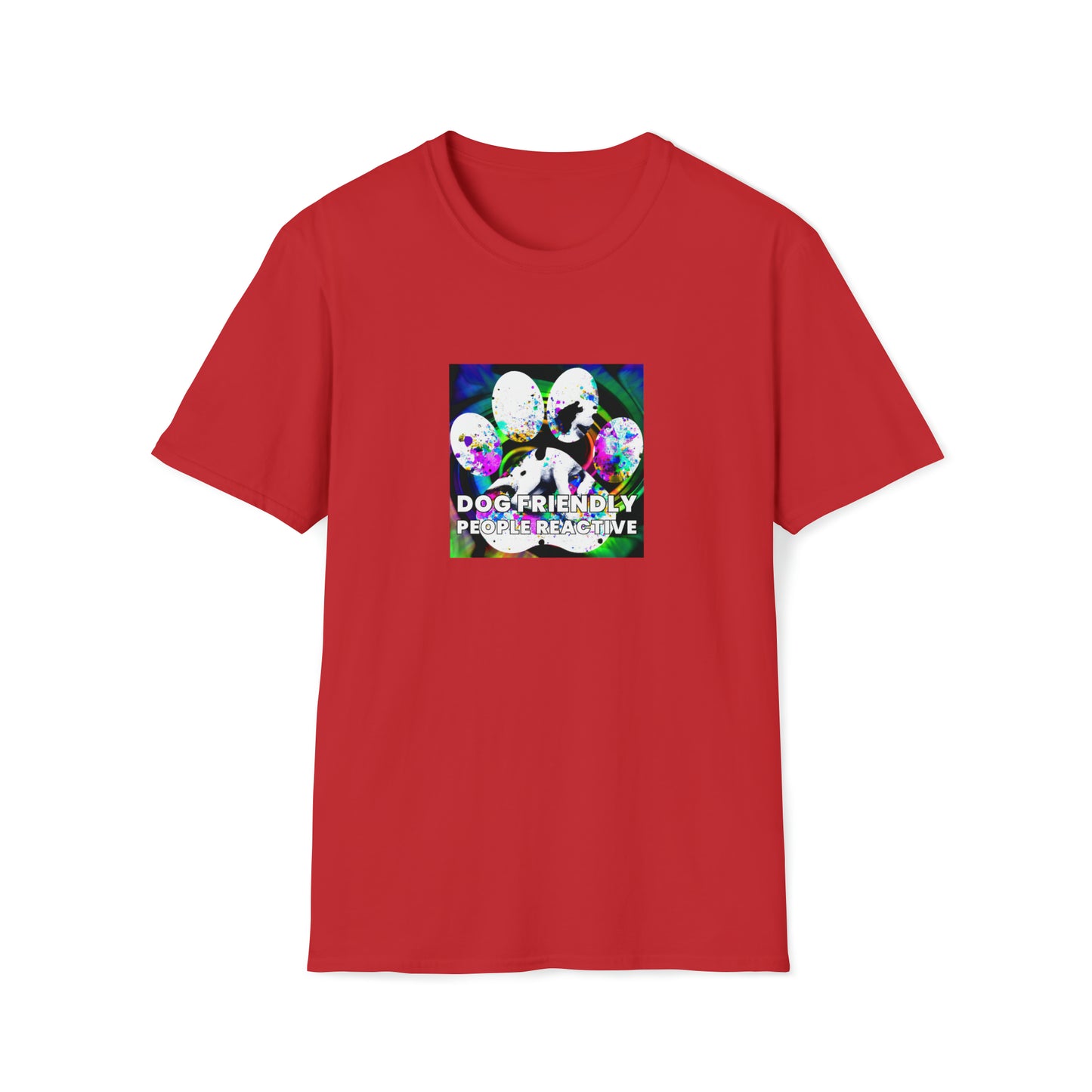 Pollystic Wearz - "Dog Friendly, People Reactive" (colored swirl) Unisex Tee