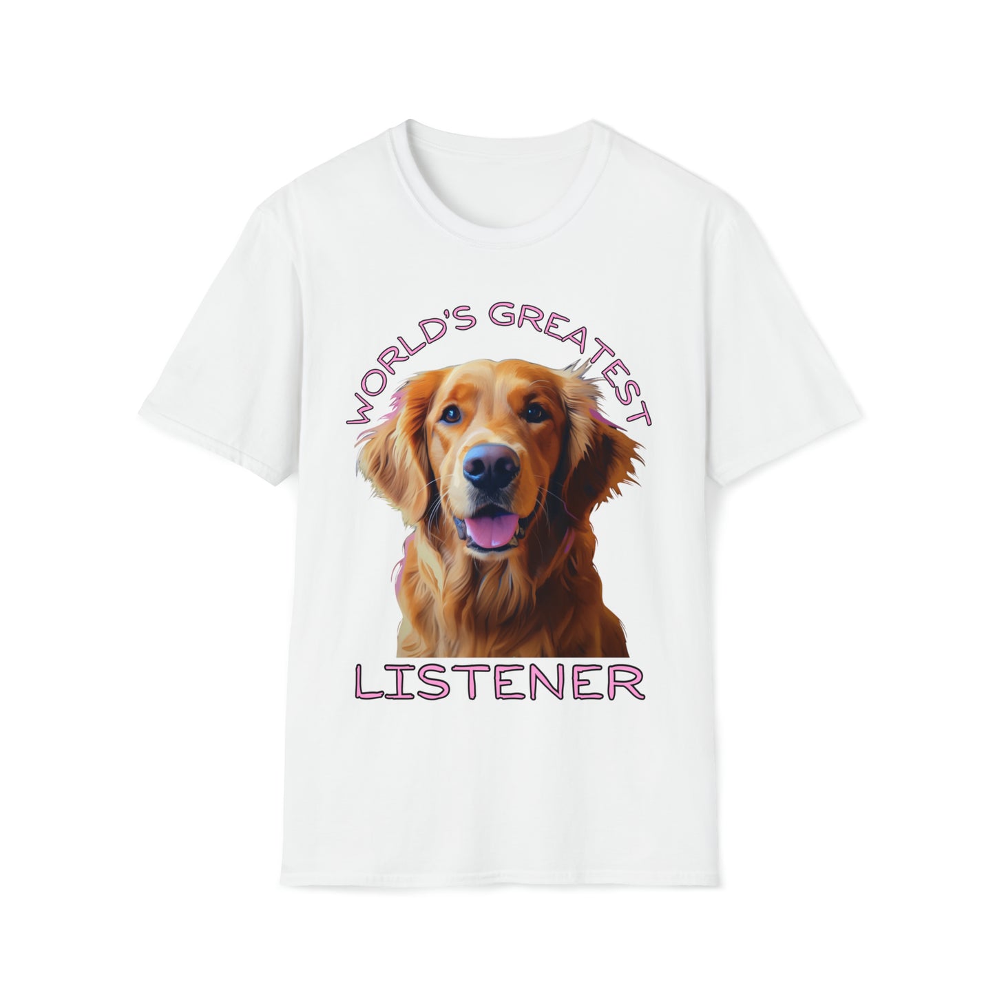 "World's Greatest Listener" (pink text) Unisex Softstyle T-Shirt
