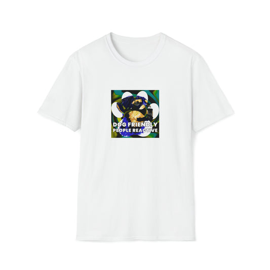 Chrome Couture - "Dog Friendly, People Reactive" (Yellow Blue Swirl) Unisex Tee