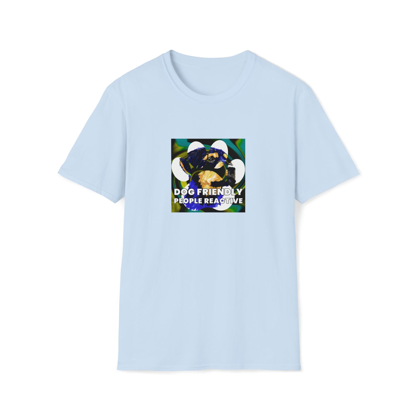 Chrome Couture - "Dog Friendly, People Reactive" (Yellow Blue Swirl) Unisex Tee