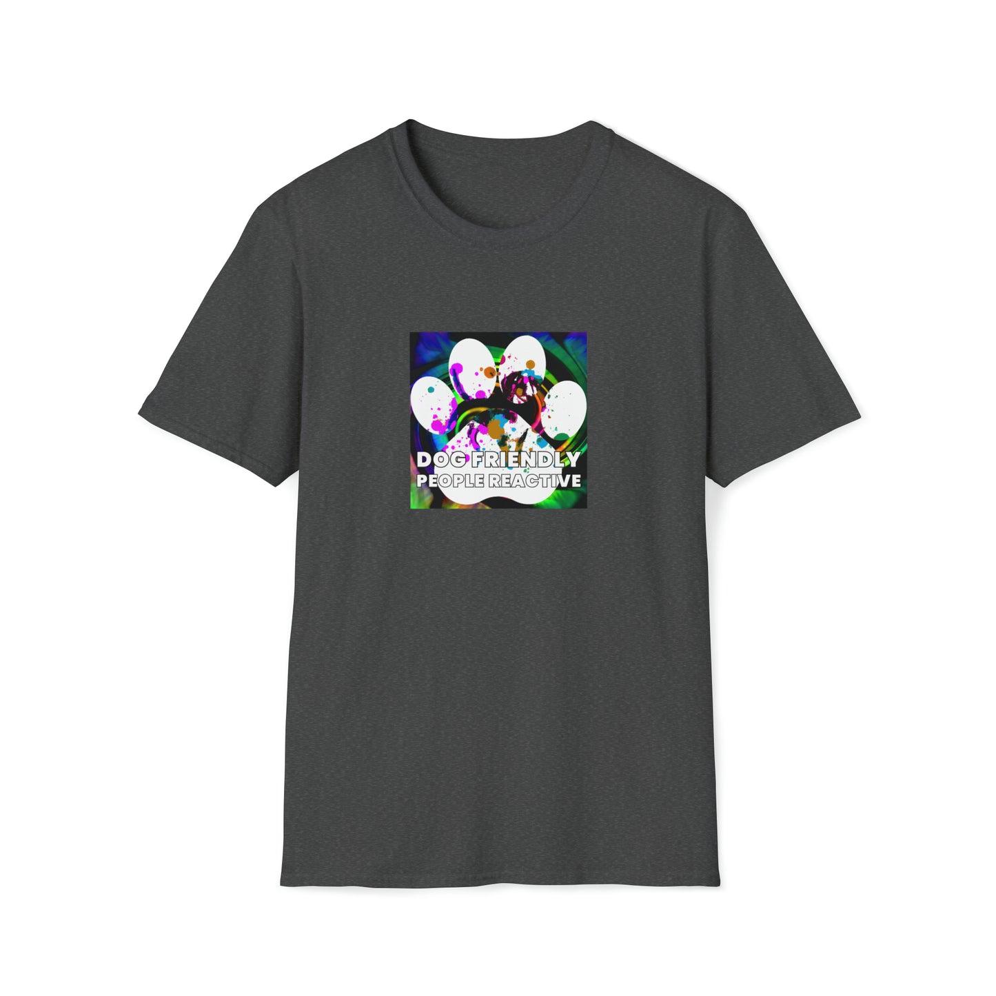 Allure90s. - "Dog Friendly, People Reactive" (colored swirl) Unisex Tee