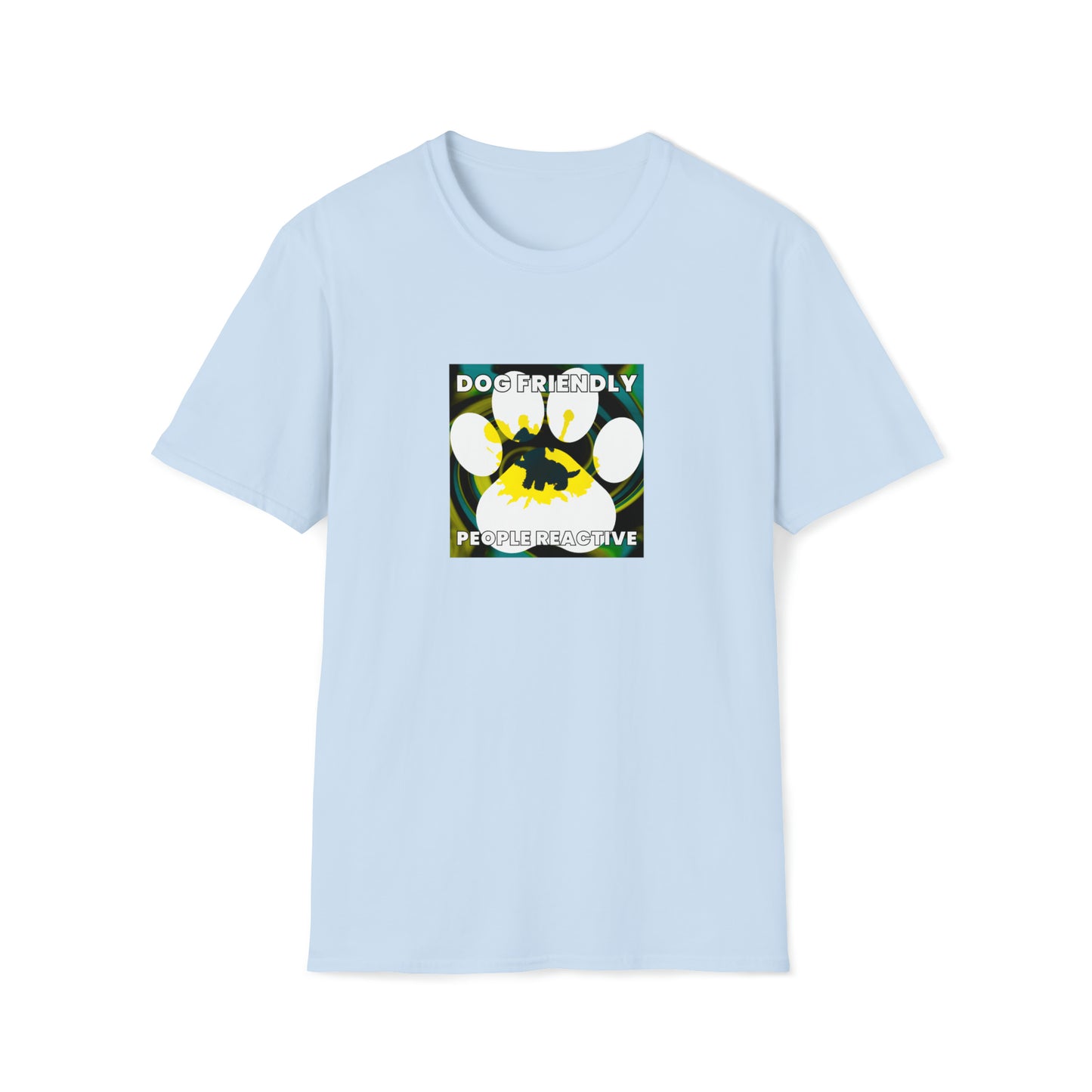 Jezabel Streetwear - "Dog Friendly, People Reactive" (Yellow Blue Swirl) Unisex Tee